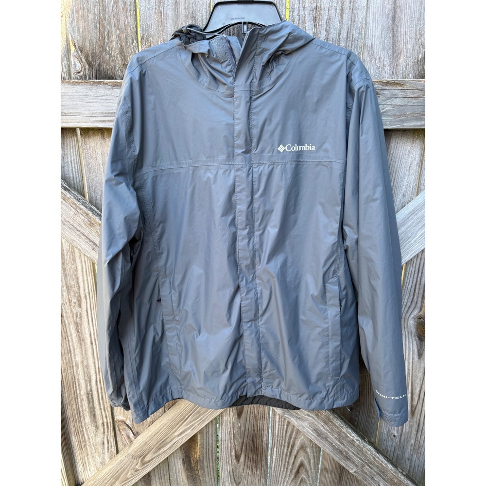 Columbia Omni-Tech Rain Jacket Mens Large Gray Waterproof Hooded Shell RM2433